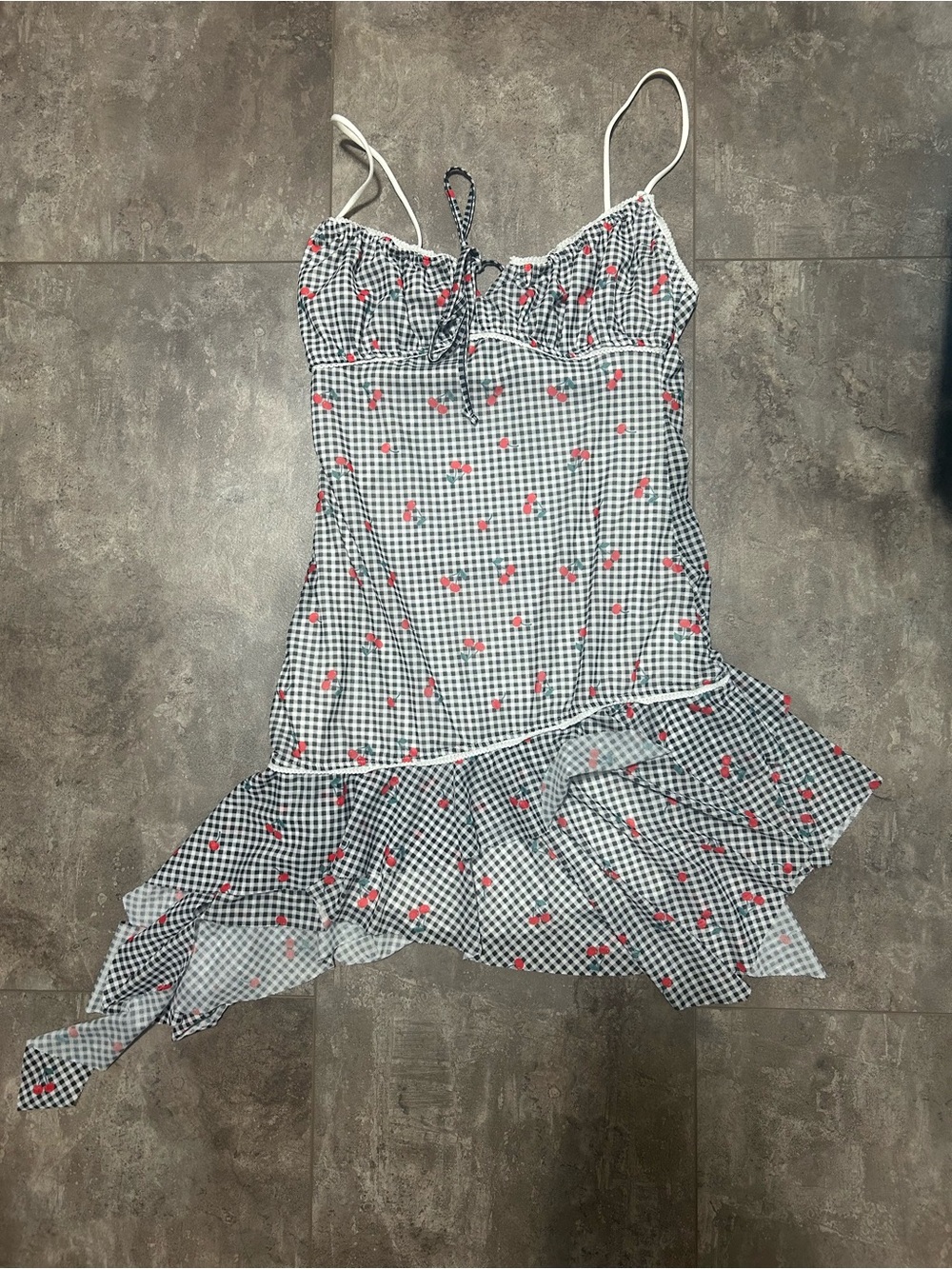 Urban Heritage Black & White Gingham Slip Dress with Red Cherry Print